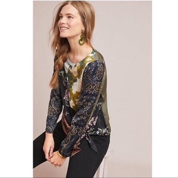 Tiny Mixed Media Dark Blooms floral tie front tee. - Picture 3 of 4